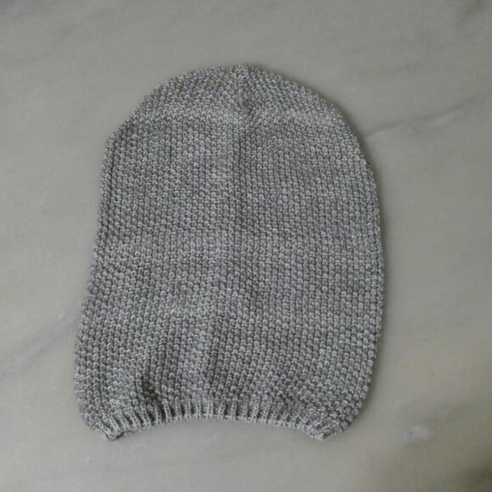 Beanie Hat Womens OS Gray Marled Slouchy Chunky Knit Soft Warm Casual